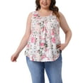 thumbnail image 1 of Agnes Orinda Women's Plus Size Boho Tank Tops Pleated Round Neck Sleeveless Curved Hem Casual Beach Flowy Camisole Tee Shirts 1X White, 1 of 6