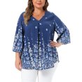 thumbnail image 1 of Agnes Orinda Women's Plus Size Boho Tops Floral V Neck 3/4 Sleeve T-Shirt Summer Casual Blouse 1X Navy Blue, 1 of 1
