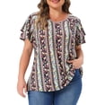 thumbnail image 1 of Agnes Orinda Women's Plus Size Boho Tops Floral V Neck Double Ruffle Sleeve Casual Summer Blouses 1X Blue Yellow, 1 of 1