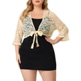 thumbnail image 1 of Agnes Orinda Women's Plus Size Bolero Tie Front Hollow Out Lace Crop Shrug, 1 of 6