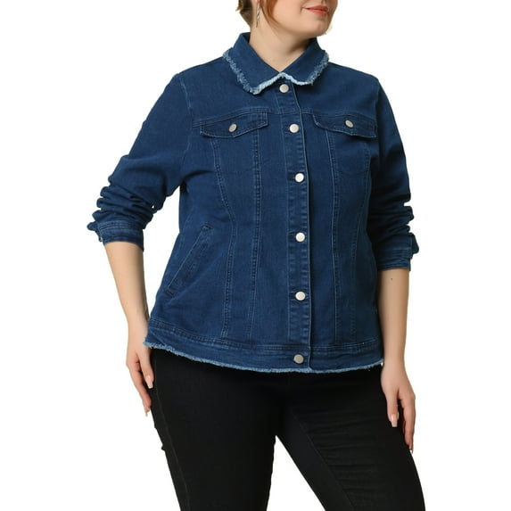 Agnes Orinda Women's Plus Size Button Down Chest Pocket Short Denim Jacket 4X Mid Blue