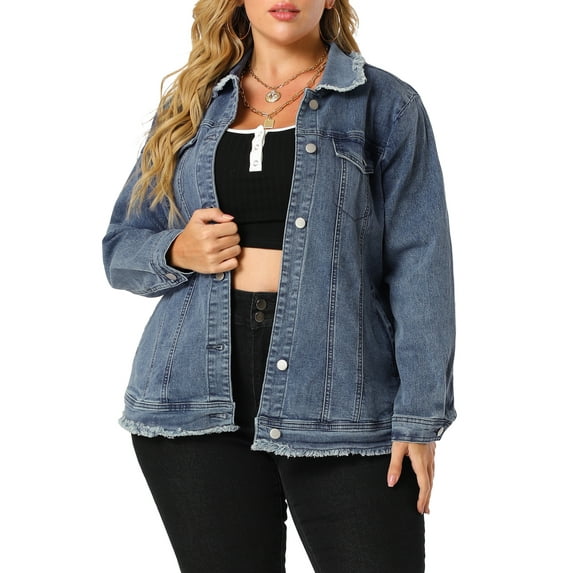 Agnes Orinda Women's Plus Size Button Down Chest Pocket Short Denim Jacket 4X Blue
