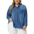 thumbnail image 1 of Agnes Orinda Women's Plus Size Button Down Long Sleeve Denim Shirts 2X Sky Blue, 1 of 7
