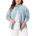 thumbnail image 1 of Agnes Orinda Women's Plus Size Button Down Long Sleeve Denim Shirts 4X Pale Blue, 1 of 6