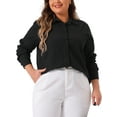 thumbnail image 1 of Agnes Orinda Women's Plus Size Button Down Shirts Cotton Stand Collar Long Sleeve Formal Solid Work Shirt Blouses Tops 4X Black, 1 of 6