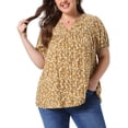 thumbnail image 1 of Agnes Orinda Women's Plus Size Button Down Shirts Floral V Neck Short Sleeve Tops Pleated Casual Summer Blouses 3X Yellow, 1 of 6