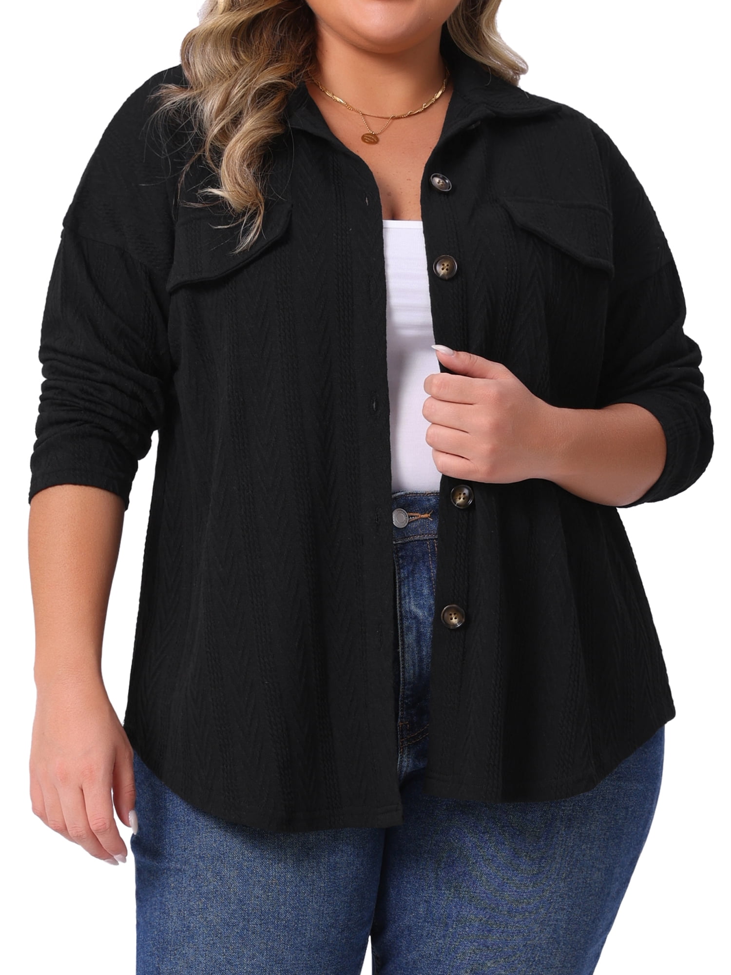 Agnes Orinda Women's Plus Size Button Down Shirts Textured Lapel Long ...