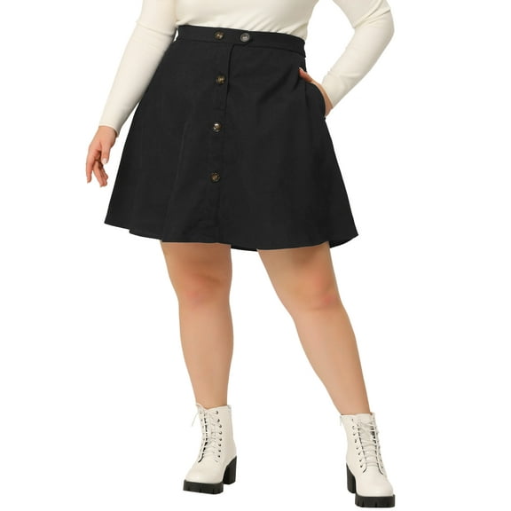 Agnes Orinda Women's Plus Size Button Front Elastic Waist A Line Corduroy Skirt