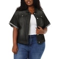 thumbnail image 1 of Agnes Orinda Women's Plus Size Button Front Work Crop Short Sleeves Denim Jacket 3X Black, 1 of 7