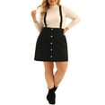 thumbnail image 1 of Agnes Orinda Women's Plus Size Button Zip A-Line Corduroy Mini Suspender Skirt 4X Black, 1 of 5