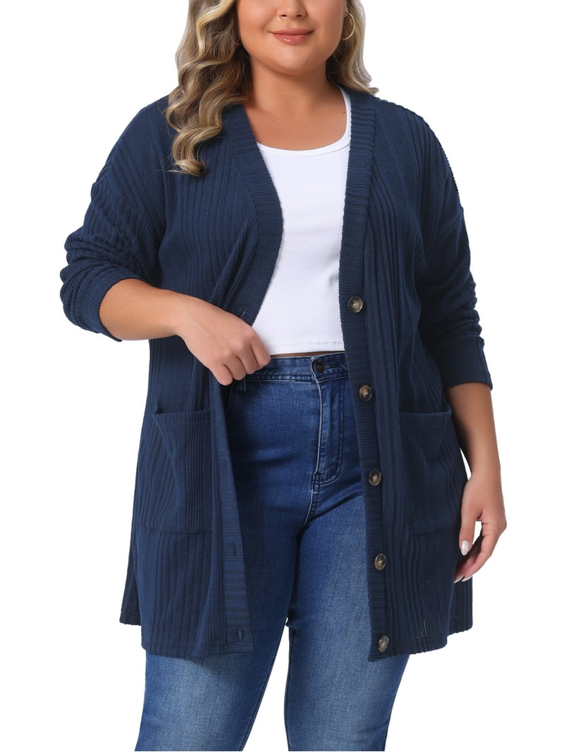Agnes Orinda Women's Plus Size Button up Cardigan V Neck Long