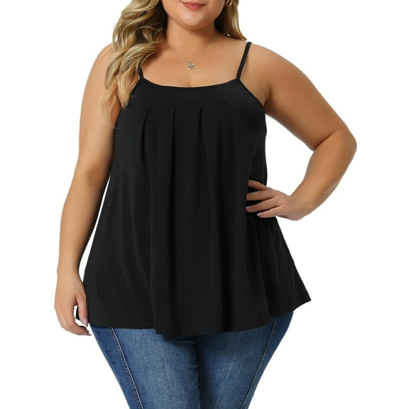 CURVY GLAM Women' s Plus Size Cami Adjustable Strap Elegant Basic Pleated Camisole Sleeveless Tank Tops 4X Black