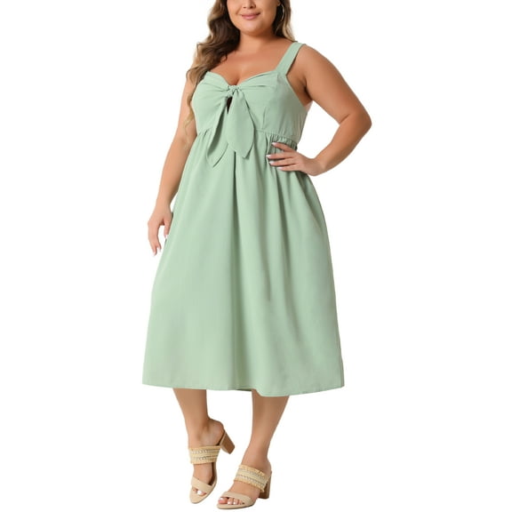Agnes Orinda Women's Plus Size Valentines Day Cami Dress Clothing Flowy Midi Spring Summer Dresses with Cute Bow 4X Green