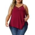 thumbnail image 1 of Plus Size Cami Tank for Women V-Neck Lace Front Camisole Spaghetti Strap Sleeveless Top 1X Burgundy, 1 of 6