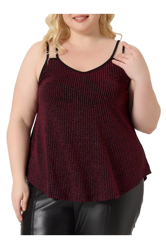 Women's Plus Size CamisoleV Neck Sparkle Silvery Sleeveless Spaghetti Strap Cami Tank Tops