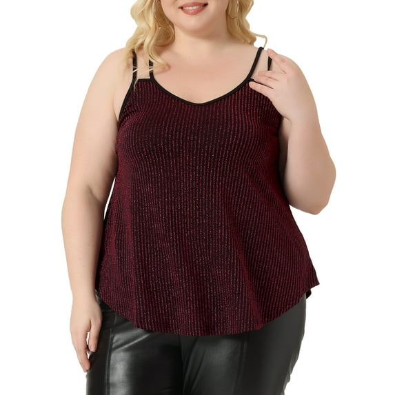 Agnes Orinda Women's Plus Size CamisoleV Neck Sparkle Silvery Sleeveless Spaghetti Strap Cami Tank Tops