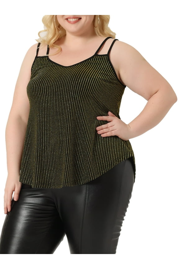 Women's Plus Size CamisoleV Neck Sparkle Silvery Sleeveless Spaghetti Strap Cami Tank Tops