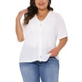 thumbnail image 1 of Agnes Orinda Plus Size Cardigan for Women Button Down Sheer Round Neck Short Sleeve Knitted Sweater 1X White, 1 of 6