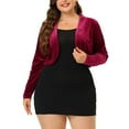 thumbnail image 1 of Agnes Orinda Women's Plus Size Cardigan Cocktail Party Open Front Cropped Velvet Shrug Top 3X Burgundy, 1 of 6