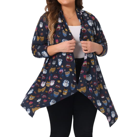 Agnes Orinda Women's Plus Size Cardigan Flowy Loose Open Front Fall Winter Knit Sweater 2X Navy Blue
