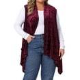 thumbnail image 1 of Agnes Orinda Women's Plus Size Cardigan Jacquard Velvet Sleeveless Asymmetric Hem Open Front Casual Lightweight Vests 1X Burgundy, 1 of 5