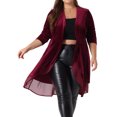 thumbnail image 1 of Agnes Orinda Women's Plus Size Cardigan Ruffled Asymmetric Open Front Long Velvet Jackets 2X Burgundy, 1 of 6