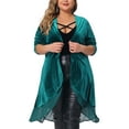 thumbnail image 1 of Agnes Orinda Women's Plus Size Cardigan Ruffled Asymmetric Open Front Long Velvet Jackets 3X Green, 1 of 6