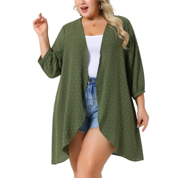 Agnes Orinda Women's Plus Size Cardigans 3/4 Batwing Sleeve Polyester Casual Cardigan 3X Army Green