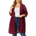 thumbnail image 1 of Agnes Orinda Women's Plus Size Mother's Day Cardigans Lace Lightweight Knit 3/4 Sleeves Cover Up Cardigans 2X Burgundy, 1 of 8