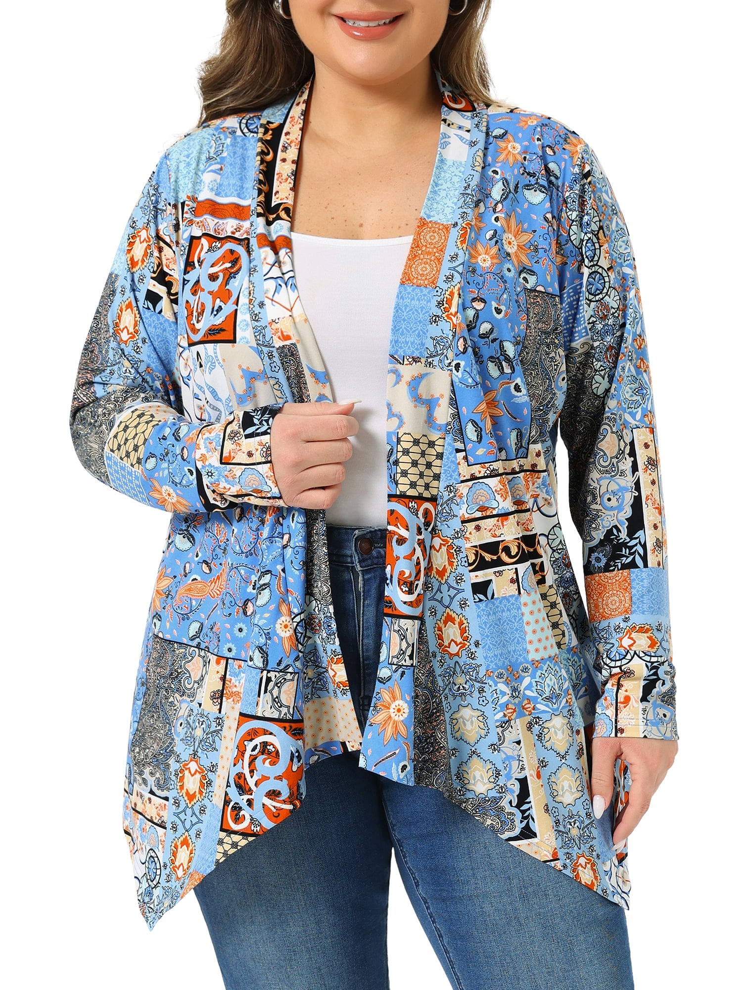 One Size Cardigans Agnes Orinda Women's Plus Size Cardigans Leopard Floral Printed Open ...