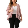 thumbnail image 1 of Agnes Orinda Women's Plus Size Cardigans Open Front 3/4 Bell Sleeves Sheer Lace Floral Cover Up Bolero Shrugs 5X Pink, 1 of 6