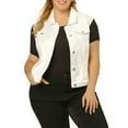 thumbnail image 1 of Agnes Orinda Women's Plus Size Casual Button Sleeveless Denim Vest Jacket 2X White, 1 of 9