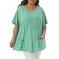 thumbnail image 1 of Agnes Orinda Women's Plus Size Casual Top Crew Neck Short Sleeve Solid Summer Blouses with Pockets 2X Light Green, 1 of 3
