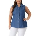 thumbnail image 1 of Agnes Orinda Women's Plus Size Chambray Sleeveless Button Work Shirts 1X Dark Blue, 1 of 6