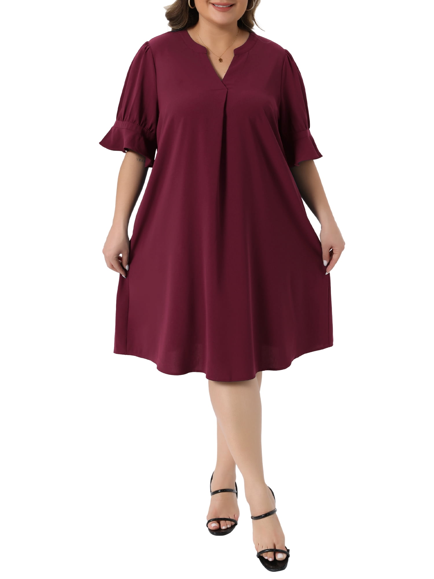 Agnes Orinda, Women's Plus Size Chiffon Dresses, 2X, Pockets