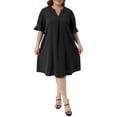 thumbnail image 1 of Agnes Orinda Women's Plus Size Chiffon Dresses Notch V Neck Bell Short Sleeve Pleated Summer Casual Midi Dresses with Pockets 4X Black, 1 of 6