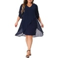 thumbnail image 1 of Agnes Orinda Women's Plus Size Dress V Neck Chiffon Overlay Wedding Guest Cocktail Party Dresses 1X Navy Blue, 1 of 6