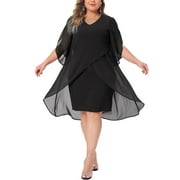 Agnes Orinda Women's Plus Size Dress Chiffon Overlay Wedding Guest Cocktail Party Dresses 2X Black