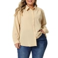 thumbnail image 1 of Agnes Orinda Women' s Plus Size Chiffon Shirt Long Sleeve Tops Button Down Collared Blouses 1X Apricot, 1 of 6