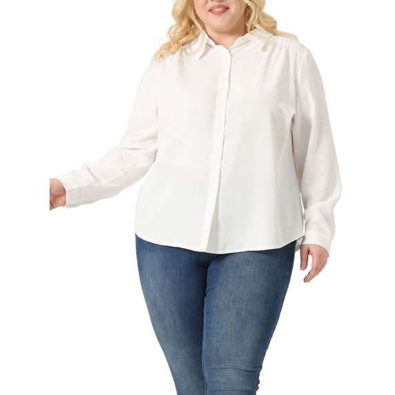 Agnes Orinda Women's Plus Size School College Chiffon Shirt Long Sleeve Tops Button Down Collared Blouses 2X White