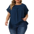 thumbnail image 1 of Agnes Orinda Women's Plus Size Tops Chiffon Swiss Dots Short Sleeves Lace Crochet Pleated Blouse 3X Dark Blue, 1 of 6