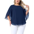 thumbnail image 1 of Agnes Orinda Women's Plus Size Chiffon Tops Petal 3/4 Sleeve Crew Neck Flowy Summer Casual Blouses 2X Navy Blue, 1 of 6