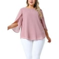 thumbnail image 1 of Agnes Orinda Women's Plus Size Chiffon Tops Petal 3/4 Sleeve Crew Neck Flowy Summer Casual Blouses 5X Pink, 1 of 6