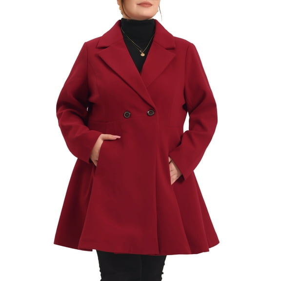 Agnes Orinda Women's Plus Size Coat A Line Notched Lapel Double Breasted Long Peacoat with Pockets 3X Burgundy