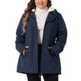 thumbnail image 1 of Agnes Orinda Women's Plus Size Windbreaker Coat Fleece Lined Hoodie Elastic Waist Zipper Button Long Sleeve Parka Jackets with Pockets 2X Dark Blue, 1 of 7