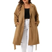 AGNES ORINDA Women's Plus?Size?Coat?Long?Sleeve?Suede Long Coat Pocketed Outerwear 2X Brown