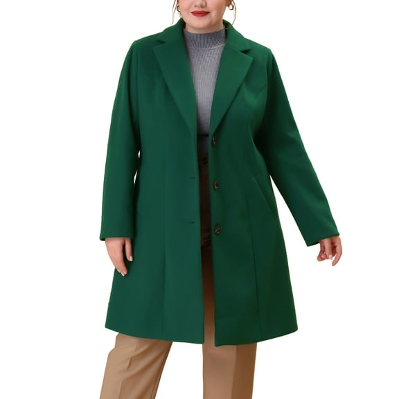Agnes Orinda Women's Plus Size Coat Notched Lapel Single Breasted Long Winter Outerwear Coats with Pockets 4X Green