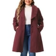 thumbnail image 1 of Plus Size Coat for Women Notched Shawl Collar Outerwear Single Breasted Coat 1X Burgundy, 1 of 6