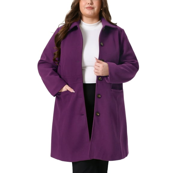 Agnes Orinda Women's Plus Size Coat Solid Single Breasted Long Fall Winter Outerwear with Pockets 2X Purple
