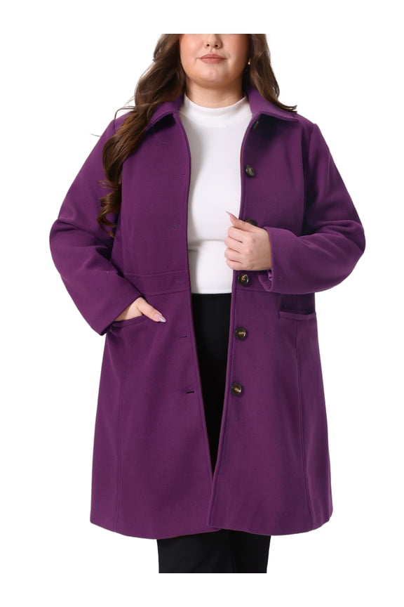 Women's Plus Size St. Patrick's Day Coat Solid Single Breasted Long Fall Winter Outerwear with Pockets 3X Purple